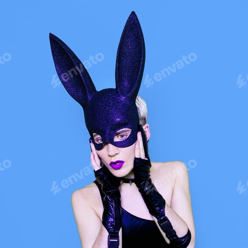 Preview: Fashion Girl in rabbit sexy mask. Clubbing party style