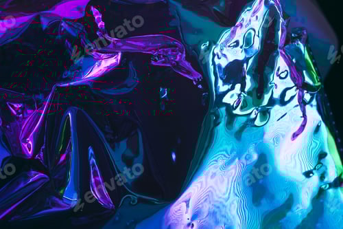Preview: Abstract background shiny crumpled hologram with sparkles. Trendy neon textured background