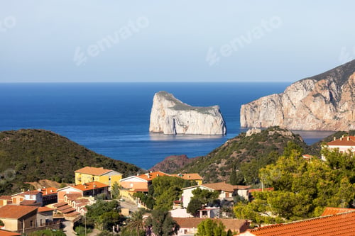 Preview: Small Touristic Town, Nebida, on the Sea Coast. Sardinia, Italy.