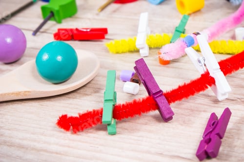 Preview: Different accessories used to play or learn at school and preschool
