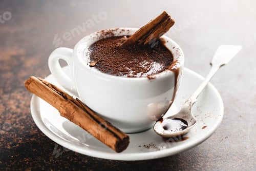 Preview: Hot chocolate in cup with cinammon