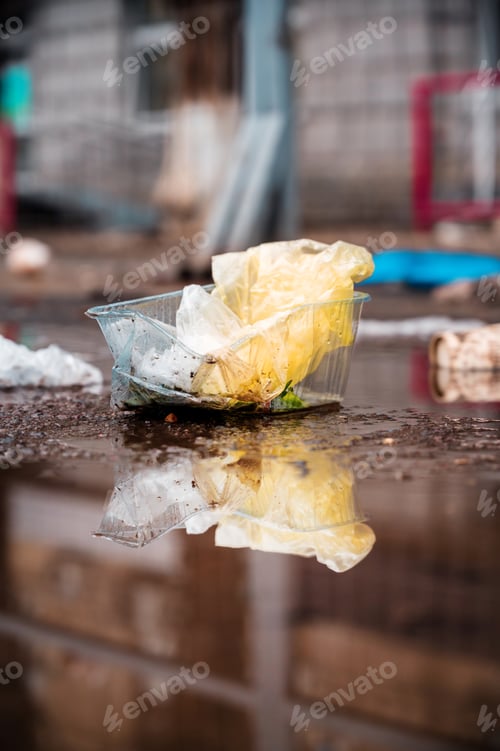 Preview: Close view of a plastic garbage on the ground