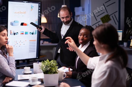 Preview: Entrepreneur man brainstorming management strategy working hard in meeting office