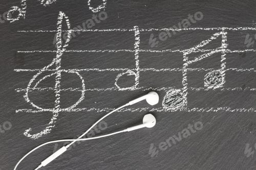 Visualização: Notas musicais com fones de ouvido