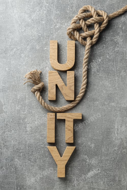 Preview: The word "unity" in wooden letters with a rope