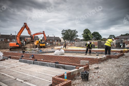 Preview: Workers laying bricks on construction site