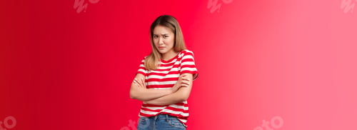 Preview: Timid unsatisfied chilidh cute asian girlfriend blocking, cross hands chest offended frowning