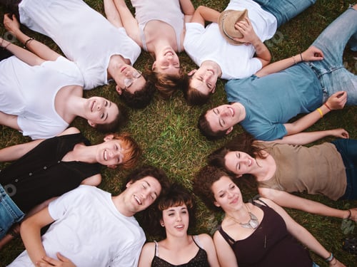 Preview: large group of friends enjoying a summer day at the park, back to school