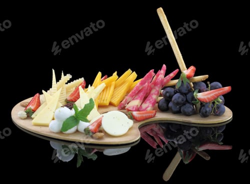 Preview: Various types of cheese on a wooden palette