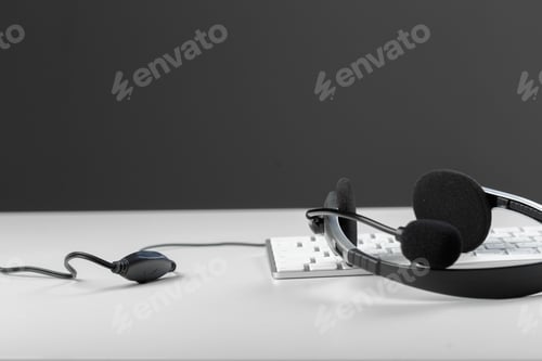 Preview: headset on keyboard computer laptop
