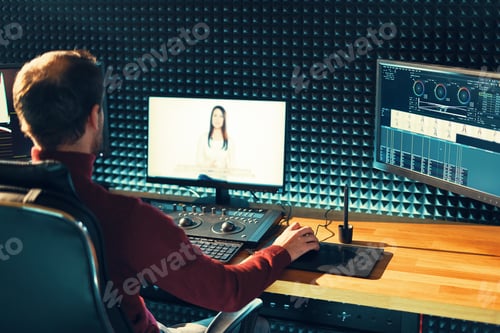 Preview: Male Videographer Edits and Cuts Footage and Sound on His Person