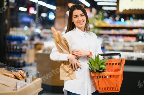 Preview: Image of pretty woman with pack of bread