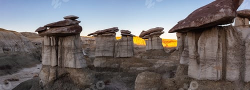 Preview: Panoramic landscape view of unique rock formation in the desert of New Mexico