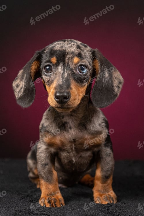 Preview: Adorable dachshund isolated on a dark brown background