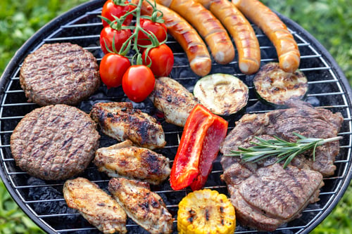 Preview: various meat and vegetables on grill