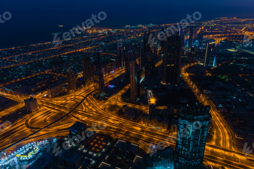 Preview: Dubai downtown night scene with city lights