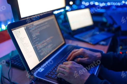 Preview: Programmer hands on keyboard, network security