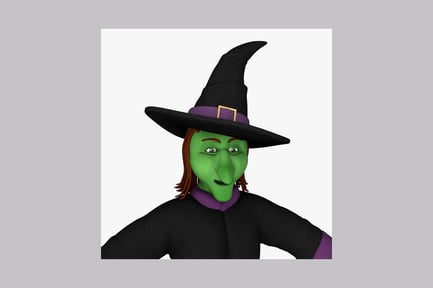 Preview: Cartoon witch with pointed hat and outstretched arms