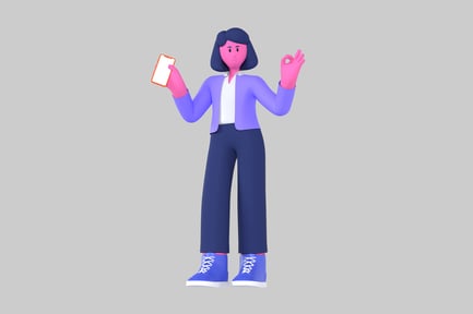 Preview: Cheerful cartoon woman with phone