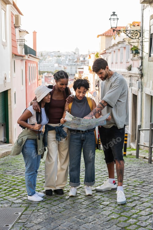 Preview: Group of Friends Explore Historic City Street
