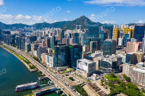 Preview: Kwun Tong, Hong Kong 06 September 2019: Drone fly over Hong Kong city