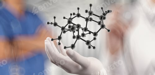 Preview: Scientist Doctor Hand Holds Virtual Molecular Structure In The Lab As Concept