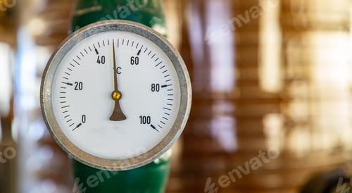 Preview: Temperature gauge, celsius scale, old, dial, blur industrial background