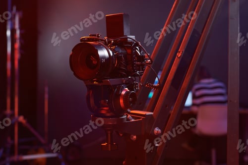 Preview: Digital Video Camera Set Up in Studio with Neon Light