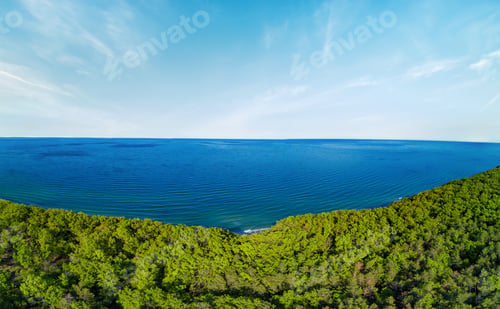Preview: Panorama on village with hotels and with vegetation above the Black Sea against a clear sky