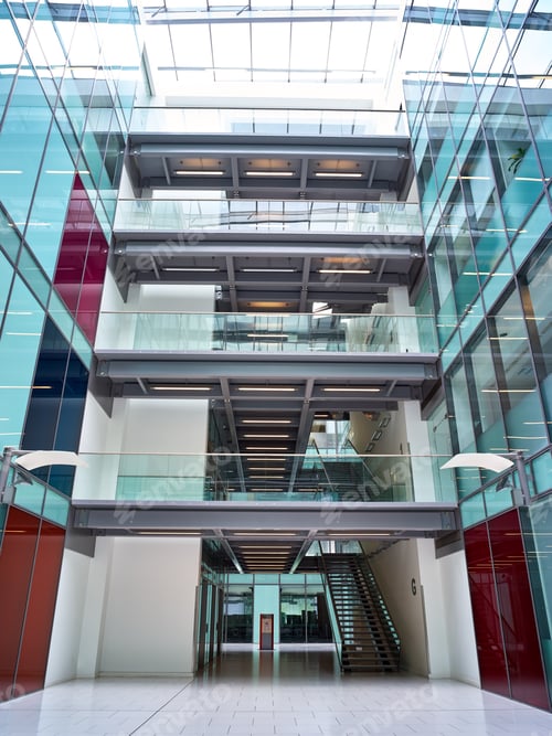 Preview: Interior View From Modern Office Lobby Of Empty Floors And Staircases