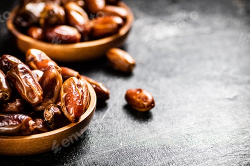 Preview: Two plates of dates on the table.