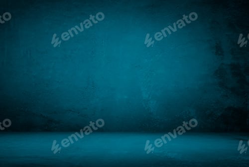Preview: Vintage grunge blue concrete texture studio wall background with vignette.
