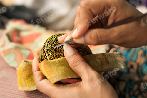 Preview: Woman making lacquerware pot, Bagan, Myanmar