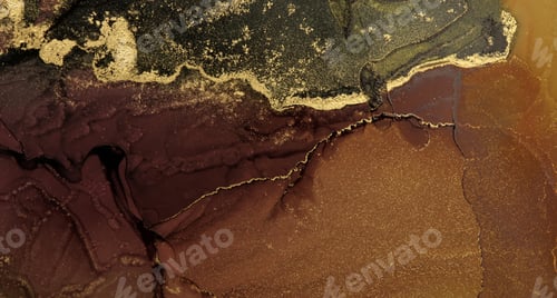 Preview: Abstract brown green wave blots background. Alcohol ink colors. Marble texture.