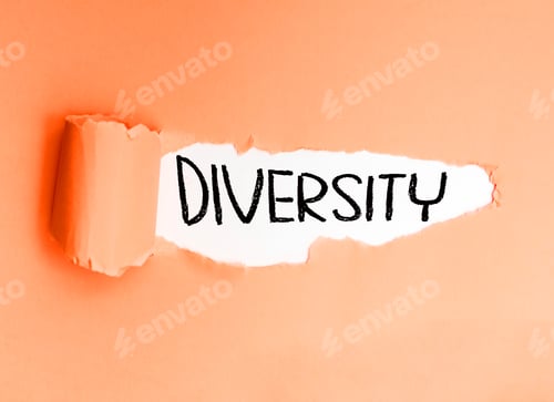 Preview: Diversity, written in English on torn, soft-toned paper.