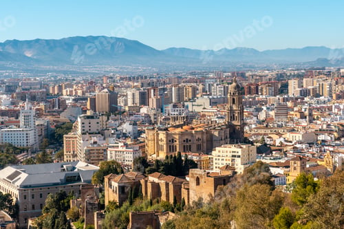 Preview: Views of the city, the town hall and its gardens and the port of Malaga, Andalusia. Spain