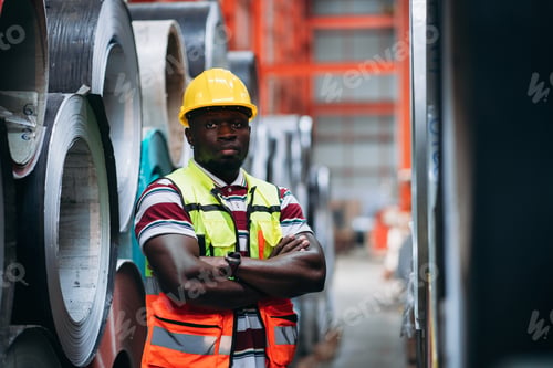 Preview: Portrait of industrial worker inspecting and check up machine at factory machines.
