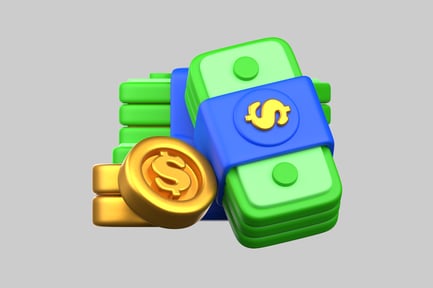 Cartoon stacked bills and coins