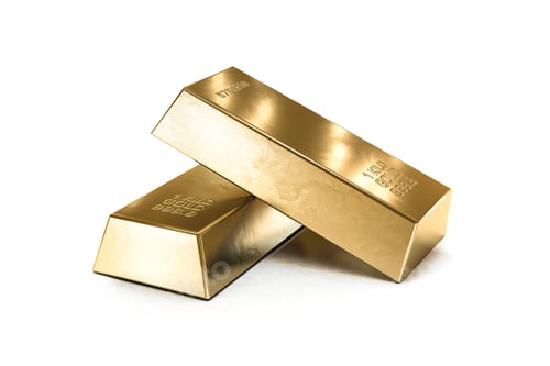 Preview: Two gold bars, financial and reserve of value concept on white