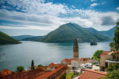 Preview: Picturesque view of beautiful Boka Kotor bay and Perast village from high viewpoint