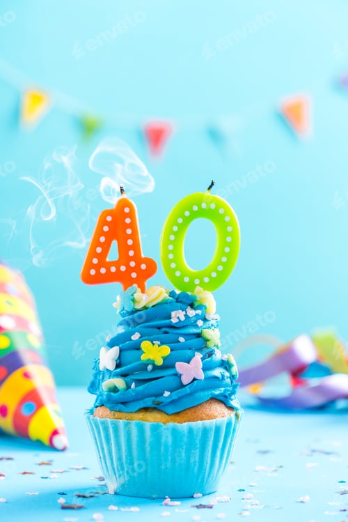 Preview: Fortieth 40th birthday cupcake with candle blow out.Card mockup.