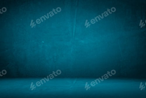 Preview: Vintage grunge blue concrete texture studio wall background with vignette.