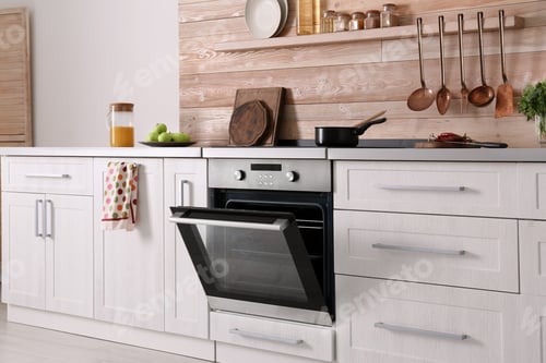 Preview: Light modern kitchen interior with new oven