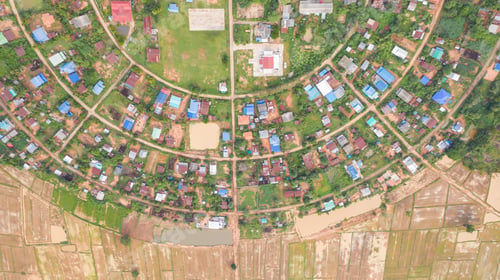 Preview: Aerial top view of villages in a circle taken with drones