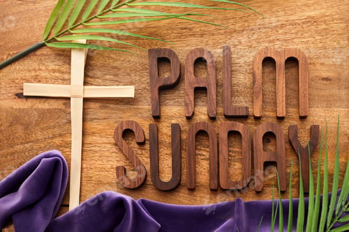 Preview: Palm sunday background. Cross and palm on vintage background.