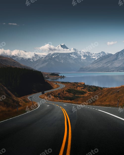Preview: Beautiful view of a road leading to Mount Cook, New Zealand