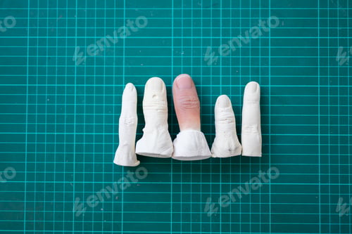 Preview: Parts of artificial silicone fingers prosthetic in prosthetic workshop