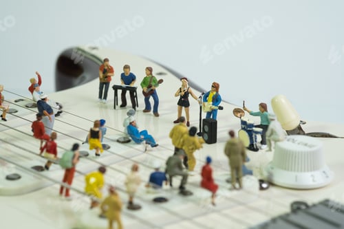 Preview: concert of a musical group in front of an audience on an electric guitar