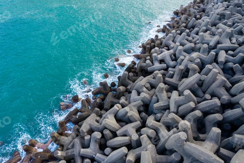 Preview: Top down view of the wave breaker over the sea
