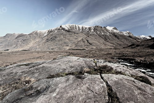 Preview: Low angle shot of the Liathach Mountain in the highlands of Scotland, UK